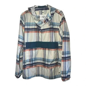Men’s Herschel Co Windbreaker Pullover Jacket Sz Medium Plaid Lightweight